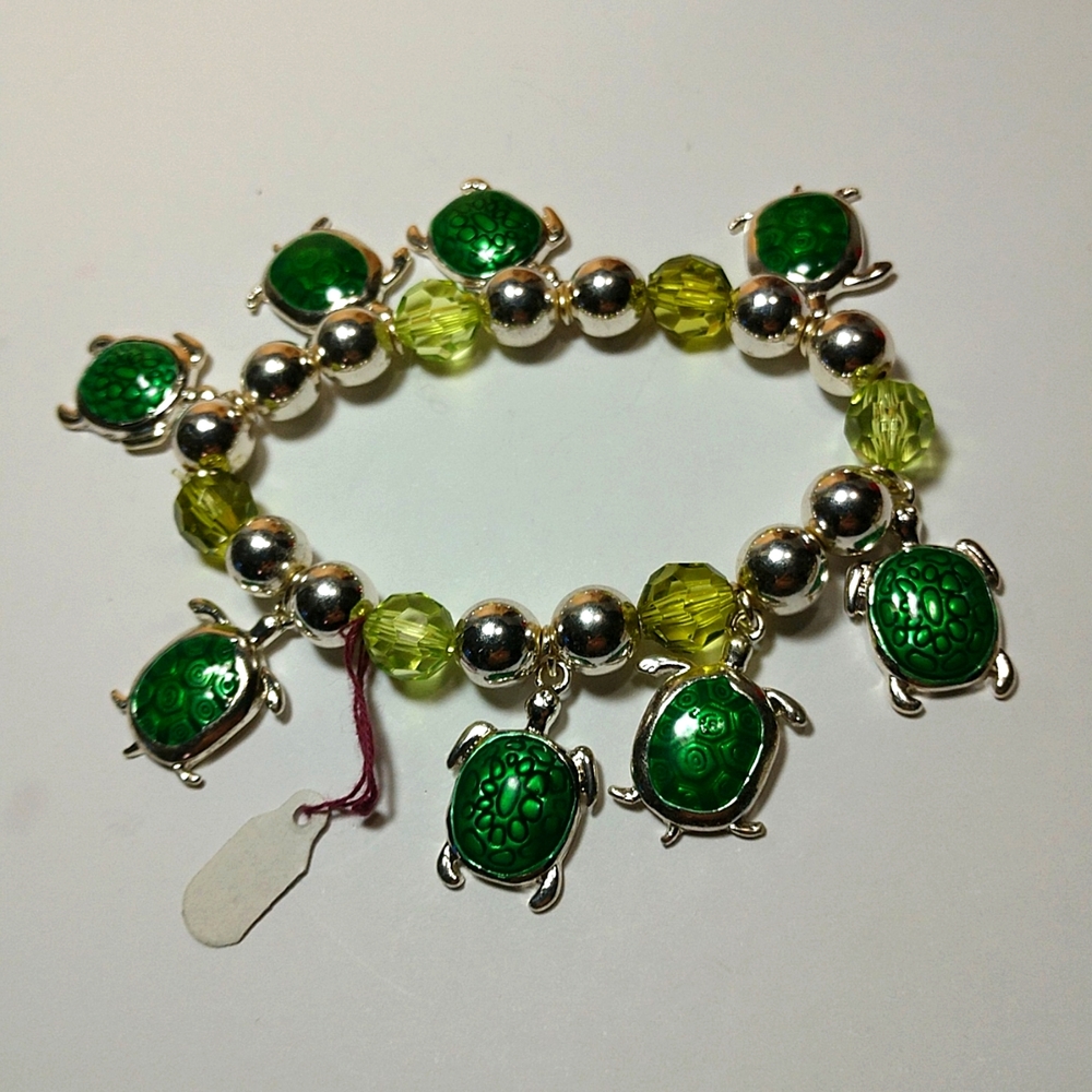 🆕🐢Turtle 🐢 Charm Bracelet Sterling Silver Beads on Heavy Stretch Cord New - Picture 10 of 10